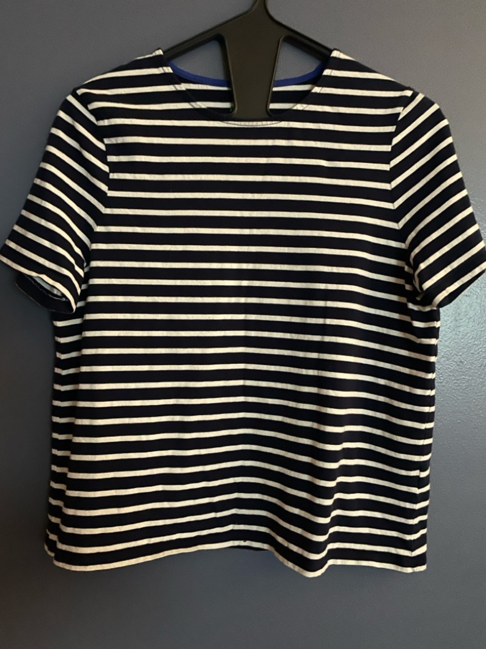 Boden Navy and White Striped Tee with Green Logo